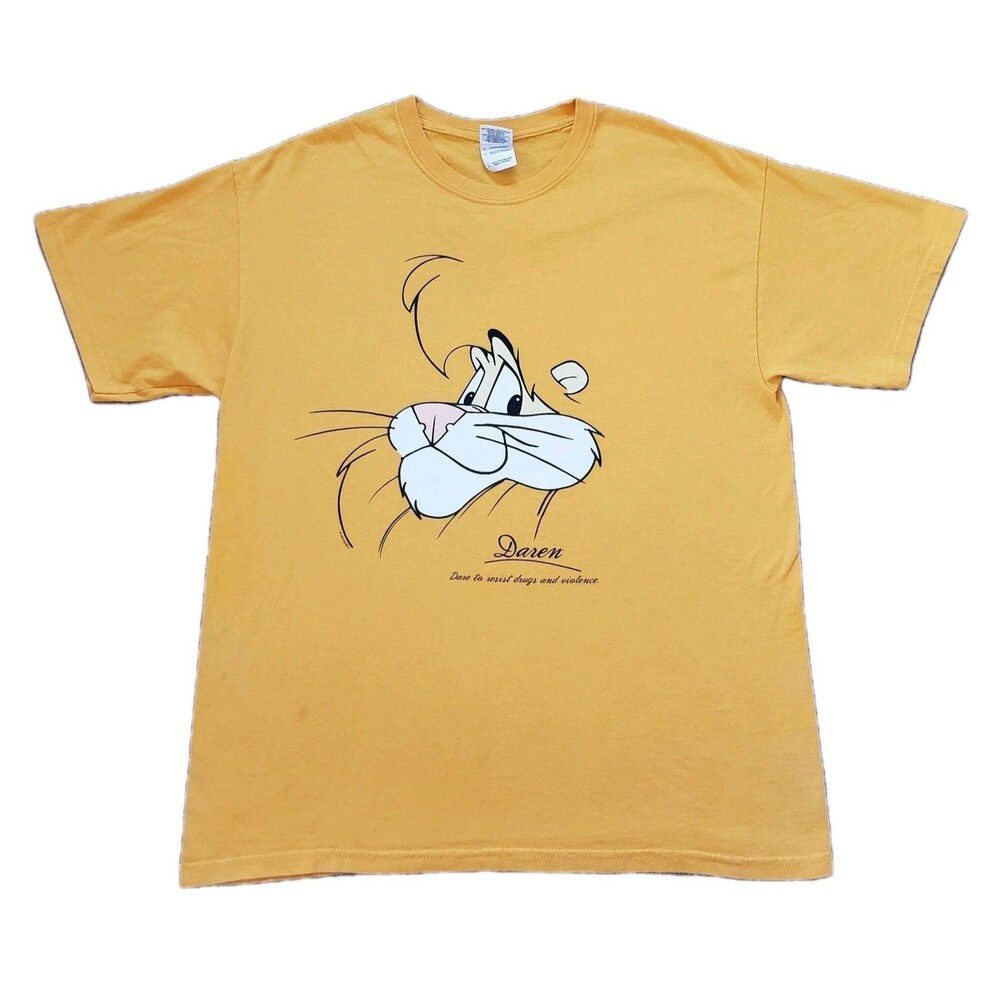 Vintage Y2K DARE Lion Resist Drugs And Violence Sz Large Mens Yellow T-Shirt
